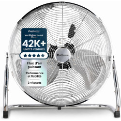 Pro Breeze Ventilateur de Sol 30,5 cm – 50W, 3 Vitesses, Tête Inclinable, Pales Inox, Brasseur d'Air Puissant pour Chambre, Salo