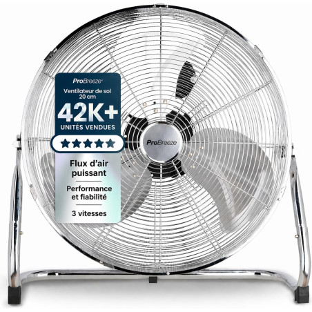 Pro Breeze Ventilateur de Sol 30,5 cm – 50W, 3 Vitesses, Tête Inclinable, Pales Inox, Brasseur d'Air Puissant pour Chambre, Salo