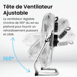Pro Breeze Brasseur d'Air 50 cm – 120W, 3 Vitesses, Tête Inclinable, Pales Inox, Ventilateur de Puissant pour Chambre, Salon, Bu
