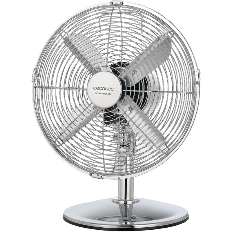 Cecotec Ventilateur de bureau EnergySilence 620 RetroDesk. 40 W, finition chromée, 12" de diamètre avec 4 pales, 3 vitesses, osc