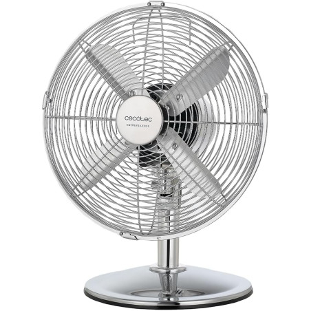 Cecotec Ventilateur de bureau EnergySilence 620 RetroDesk. 40 W, finition chromée, 12" de diamètre avec 4 pales, 3 vitesses, osc