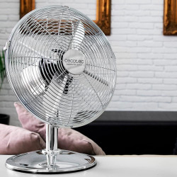 Cecotec Ventilateur de bureau EnergySilence 620 RetroDesk. 40 W, finition chromée, 12" de diamètre avec 4 pales, 3 vitesses, osc