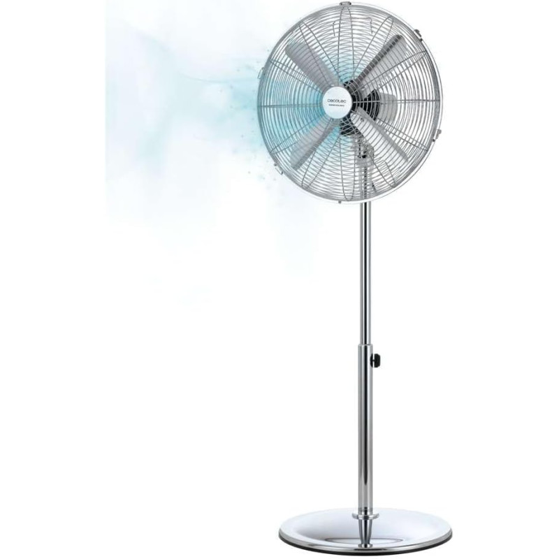 Cecotec Ventilateur sur pied EnergySilence 620 Retrostyle. 50 W, finition chromée, 16" de diamètre avec 4 pales, 3 vitesses, osc