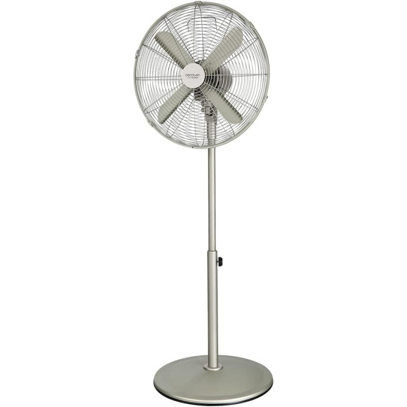 Cecotec Ventilateur sur pied EnergySilence 610 Steelstyle. 50 W, finition acier, 16" de diamètre avec 4 pales, 3 vitesses, oscil