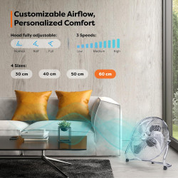 TRESKO AERSON Ventilateur de Sol 60 cm | Ventilateur sur Pied 200W | avec 3 niveaux de puissance | Débit d'air élevé | Construct