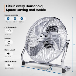 TRESKO AERSON Ventilateur de Sol 50 cm | Ventilateur sur Pied 125W | avec 3 niveaux de puissance | Débit d'air élevé | Construct