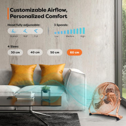 TRESKO AERSON Ventilateur de Sol 60 cm | Ventilateur sur Pied 200W | avec 3 niveaux de puissance | Débit d'air élevé | Construct
