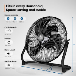 TRESKO AERSON Ventilateur de Sol 60 cm | Ventilateur sur Pied 200W | avec 3 niveaux de puissance | Débit d'air élevé | Construct