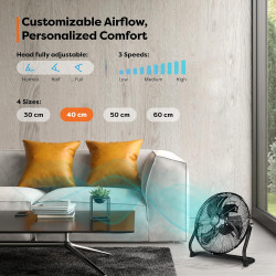 TRESKO AERSON Ventilateur de Sol 40 cm | Ventilateur sur Pied 75W | avec 3 niveaux de puissance | Débit d'air élevé | Constructi