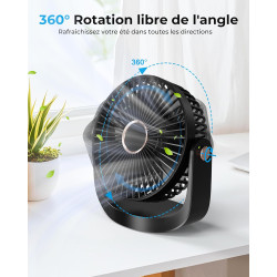 Ventilateur de Bureau Portable - 3000mAh Ventilateur de Table Silencieux USB avec Veilleuse,5 Vitesses,Jusqu'à 8h,Rotation à 360
