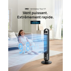 Dreo Ventilateur Colonne Silencieux 28 dB pour Chambre, Couverture Max 9 m, Ventilateur Debout sans Lame, 7,6 m/s, Oscillation 9