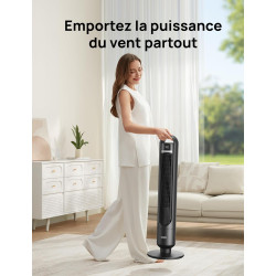 Dreo Ventilateur Colonne Silencieux 28 dB pour Chambre, Couverture Max 9 m, Ventilateur Debout sans Lame, 7,6 m/s, Oscillation 9