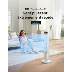 DREO Ventilateur Colonne Silencieux 23 dB pour Chambre, Couverture Max 9.8 m, Ventilateur Debout sans Lame, Oscillation 90°, 4 V