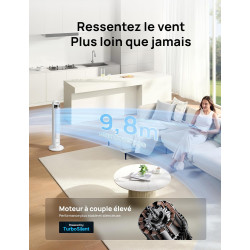 DREO Ventilateur Colonne Silencieux 23 dB pour Chambre, Couverture Max 9.8 m, Ventilateur Debout sans Lame, Oscillation 90°, 4 V
