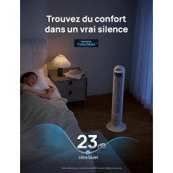 DREO Ventilateur Colonne Silencieux 23 dB pour Chambre, Couverture Max 9.8 m, Ventilateur Debout sans Lame, Oscillation 90°, 4 V