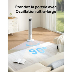 DREO Ventilateur Colonne Silencieux 23 dB pour Chambre, Couverture Max 9.8 m, Ventilateur Debout sans Lame, Oscillation 90°, 4 V