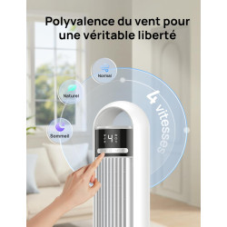DREO Ventilateur Colonne Silencieux 23 dB pour Chambre, Couverture Max 9.8 m, Ventilateur Debout sans Lame, Oscillation 90°, 4 V