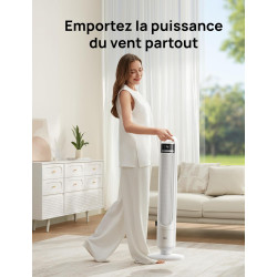 DREO Ventilateur Colonne Silencieux 23 dB pour Chambre, Couverture Max 9.8 m, Ventilateur Debout sans Lame, Oscillation 90°, 4 V