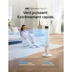 DREO ventilateur colonne intelligent pour chambre à coucher, ventilateur sur pied silencieux de 28 dB, portée d’air jusqu’à 8,8 