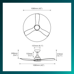 Philips Olas Ventilateur de Plafond, 3 Pales, Lumière LED 24 W, Moteur DC, Température de Couleur (3000 K-4300 K-6500 K) avec Fo
