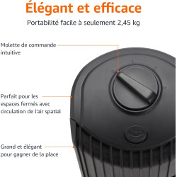 Amazon Basics Ventilateur Tour Oscillant 71 cm avec Angle de 60 Degrés pour Chambre, Salon, Bureau, 3 Vitesses, Contrôle Mécaniq