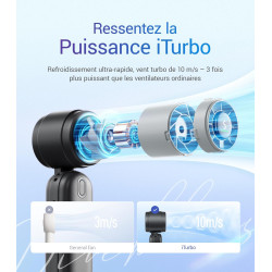 Divebleus 3 en 1 portable ventilateur à main, mini ventilateur turbo usb rechargeable 4000mah, 5 vitesses réglables, jusqu’à 12h