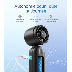 Divebleus 3 en 1 portable ventilateur à main, mini ventilateur turbo usb rechargeable 4000mah, 5 vitesses réglables, jusqu’à 12h