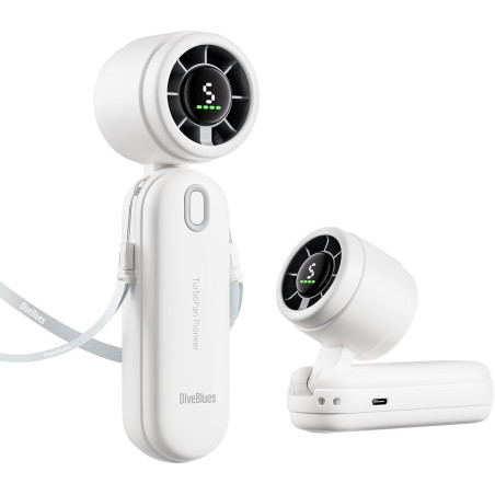 Divebleus 3 en 1 portable ventilateur à main, mini ventilateur turbo usb rechargeable 4000mah, 5 vitesses réglables, jusqu’à 12h