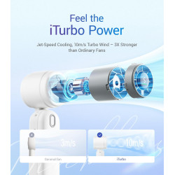Divebleus 3 en 1 portable ventilateur à main, mini ventilateur turbo usb rechargeable 4000mah, 5 vitesses réglables, jusqu’à 12h