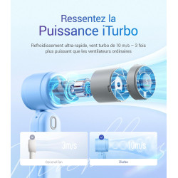 Divebleus 3 en 1 portable ventilateur à main, mini ventilateur turbo usb rechargeable 4000mah, 5 vitesses réglables, jusqu’à 12h