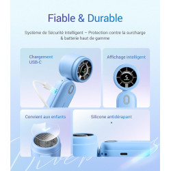 Divebleus 3 en 1 portable ventilateur à main, mini ventilateur turbo usb rechargeable 4000mah, 5 vitesses réglables, jusqu’à 12h