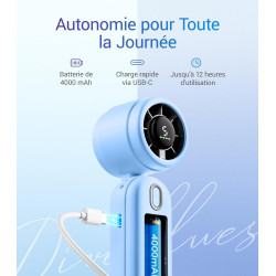 Divebleus 3 en 1 portable ventilateur à main, mini ventilateur turbo usb rechargeable 4000mah, 5 vitesses réglables, jusqu’à 12h