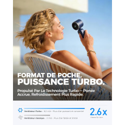 Divebleus 3 en 1 portable ventilateur à main, mini ventilateur turbo usb rechargeable 4000mah, 5 vitesses réglables, jusqu’à 12h