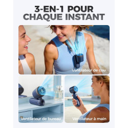 Divebleus 3 en 1 portable ventilateur à main, mini ventilateur turbo usb rechargeable 4000mah, 5 vitesses réglables, jusqu’à 12h