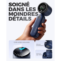 Divebleus 3 en 1 portable ventilateur à main, mini ventilateur turbo usb rechargeable 4000mah, 5 vitesses réglables, jusqu’à 12h