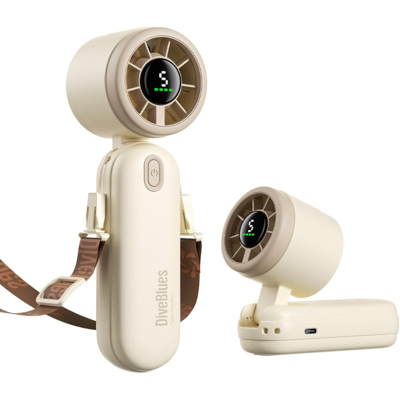 Divebleus 3 en 1 portable ventilateur à main, mini ventilateur turbo usb rechargeable 4000mah, 5 vitesses réglables, jusqu’à 12h