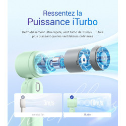 Divebleus 3 en 1 portable ventilateur à main, mini ventilateur turbo usb rechargeable 4000mah, 5 vitesses réglables, jusqu’à 12h
