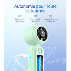 Divebleus 3 en 1 portable ventilateur à main, mini ventilateur turbo usb rechargeable 4000mah, 5 vitesses réglables, jusqu’à 12h