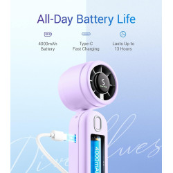 Divebleus 3 en 1 portable ventilateur à main, mini ventilateur turbo usb rechargeable 4000mah, 5 vitesses réglables, jusqu’à 12h