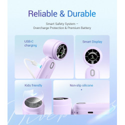 Divebleus 3 en 1 portable ventilateur à main, mini ventilateur turbo usb rechargeable 4000mah, 5 vitesses réglables, jusqu’à 12h