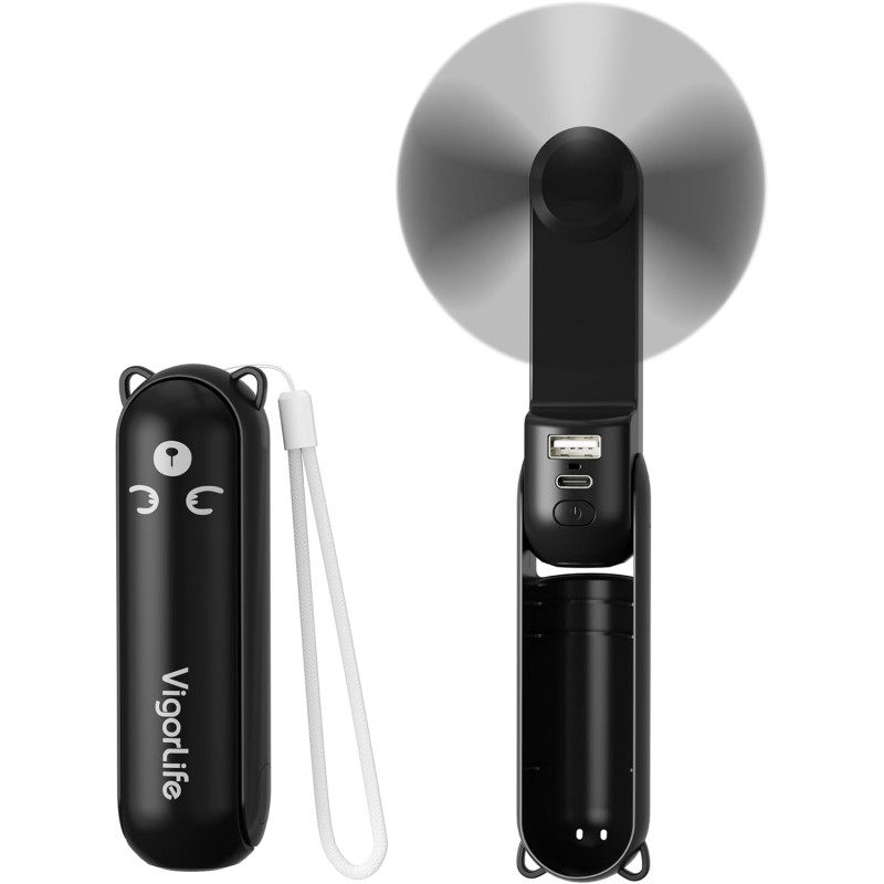 Mini Ventilateur Portatif 3-en-1 USB - Ventilateur de Refroidissement Personnel avec Power Bank, Lampe Torche LED - Pliable de P