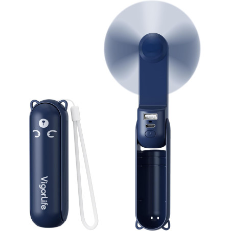 Mini Ventilateur Portatif 3-en-1 USB - Ventilateur de Refroidissement Personnel avec Power Bank, Lampe Torche LED - Pliable de P