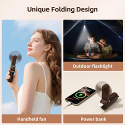 Mini Ventilateur Portatif 3-en-1 USB - Ventilateur de Refroidissement Personnel avec Power Bank, Lampe Torche LED - Pliable de P