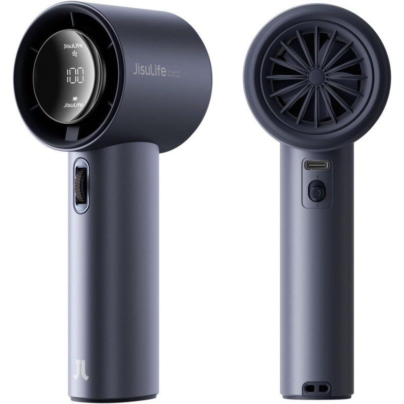 JISULIFE Ventilateur Portable à Main,Mini Ventilateur Turbo Réglable en Vitesse(de 1 à 100),Batterie Rechargeable de 3600mAh,Aff