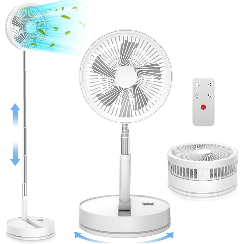 LBSTP Ventilateur sur Pied 22 dB Silencieux, 8" pliable avec télécommande, batterie 8000 mAh, USB, 4 vitesses,Oscillant 180°+60°