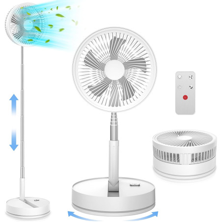 LBSTP Ventilateur sur Pied 22 dB Silencieux, 8" pliable avec télécommande, batterie 8000 mAh, USB, 4 vitesses,Oscillant 180°+60°