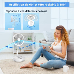 LBSTP Ventilateur sur Pied 22 dB Silencieux, 8" pliable avec télécommande, batterie 8000 mAh, USB, 4 vitesses,Oscillant 180°+60°