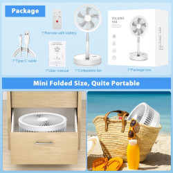 LBSTP Ventilateur sur Pied 22 dB Silencieux, 8" pliable avec télécommande, batterie 8000 mAh, USB, 4 vitesses,Oscillant 180°+60°