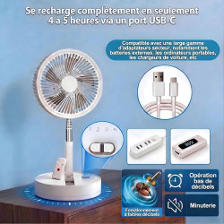 LBSTP Ventilateur sur Pied 22 dB Silencieux, 8" pliable avec télécommande, batterie 8000 mAh, USB, 4 vitesses,Oscillant 180°+60°