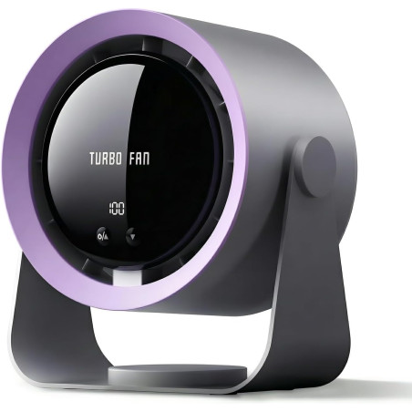 Ventilateur de table rechargeable USB, batterie 5400 mAh, écran LED, 100 vitesses réglables et inclinaison manuelle 90°, puissan